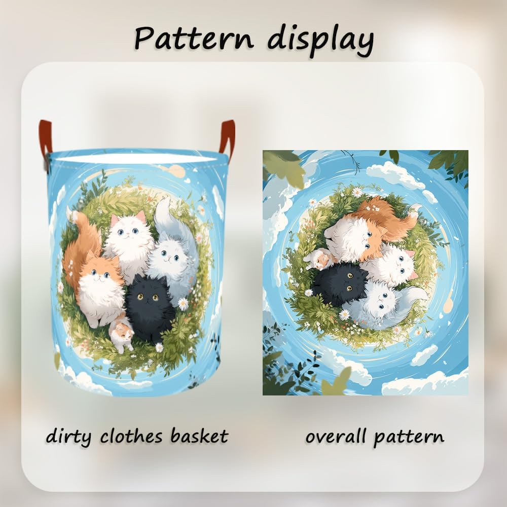 Laundry Baskets 15.7x19.7 Inch Large Kittens Meadow Design Collapsible Laundry Hamper with Handles Oxford Fabric Clothes Storage Bin Foldable Dirty Clothes Organizer for Bedroom Bathroom Dorm