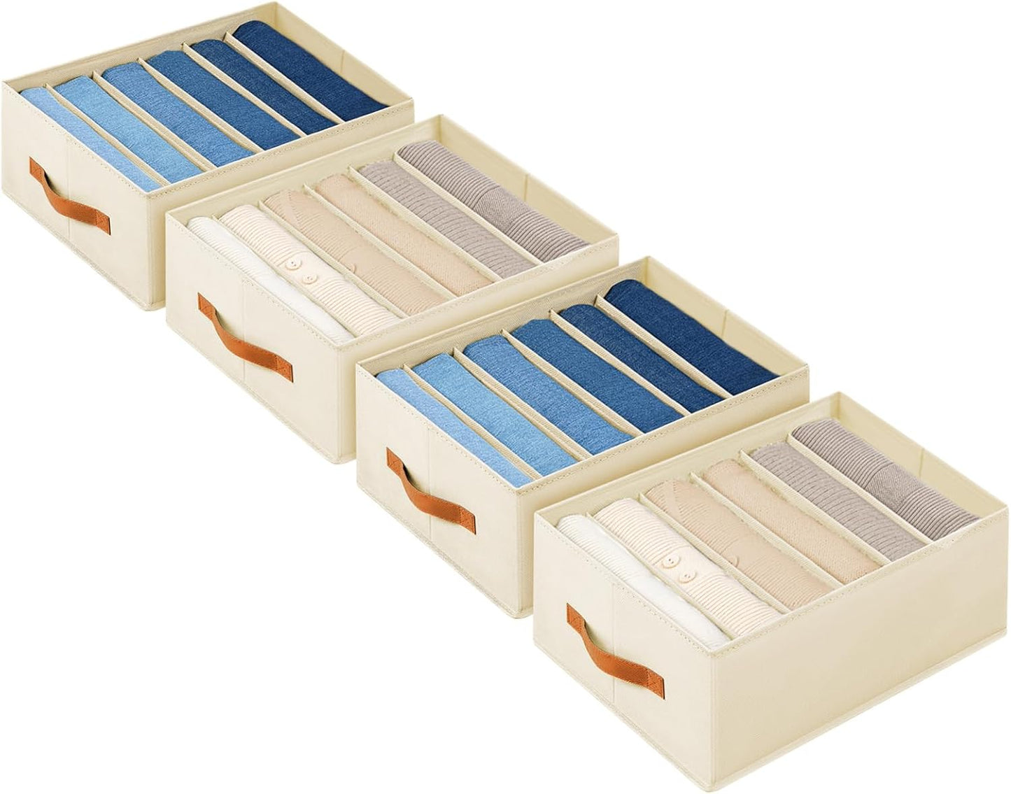 Closet Organizers and Storage - Fabric Clothes Organizer with Handles, Foldable Jeans Organizer for Clothes, Drawer Organizer for Shirts, Bra, Sweater, Scarf, 4 Pack, Beige