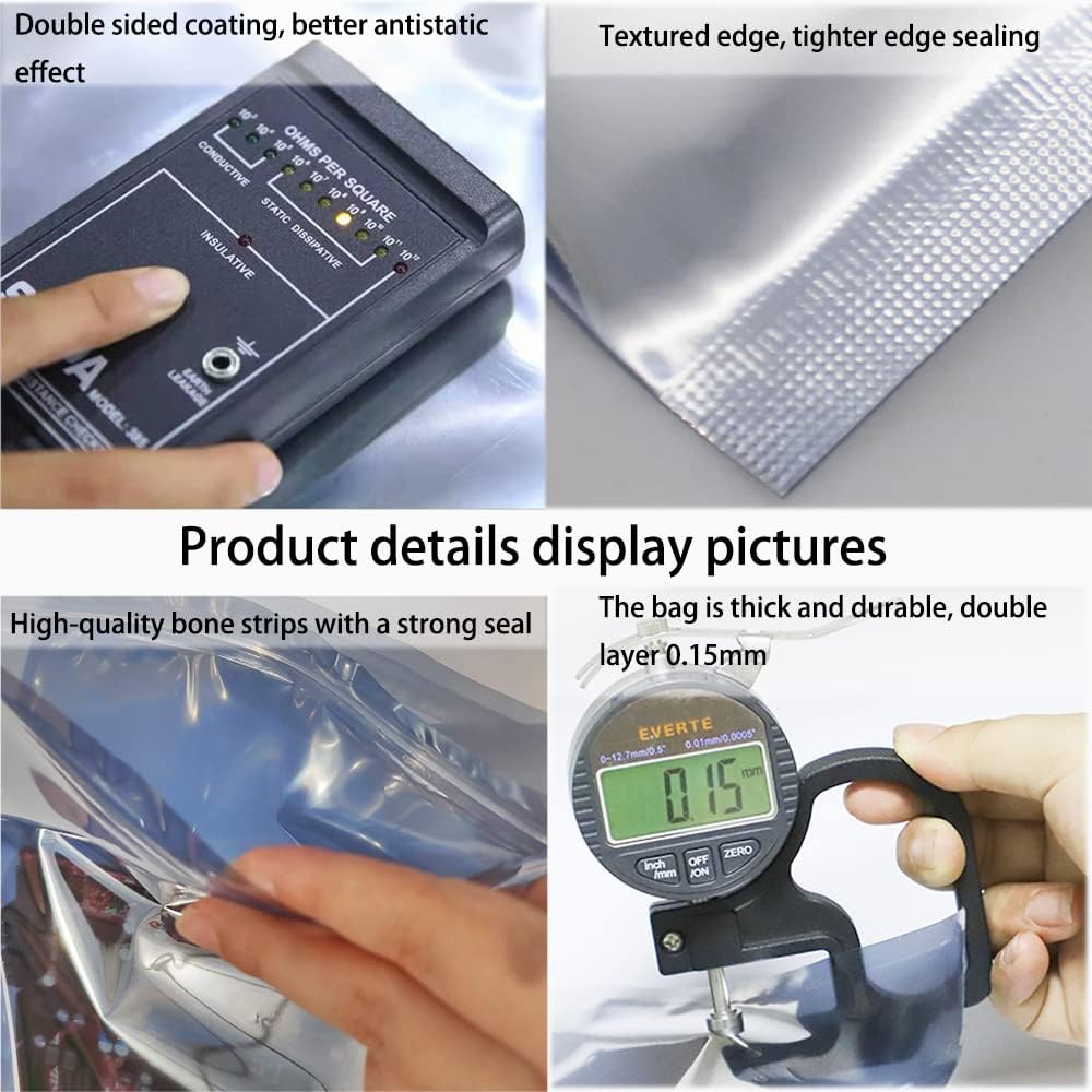10pcs 11.8x15.7in/30x40cm Large Anti Static Bags with 10pcs Stickers, Premium Resealable Antistatic Bag,ESD Bags for Computer Electronic Devices Motherboard Anti Static