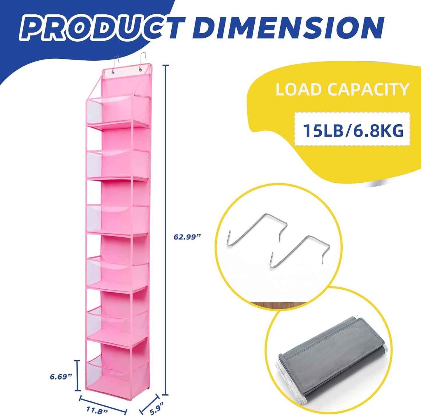 6-Tier Over The Door Hanging Organizer - Multi-Purpose Closet Storage Shelf for Bathroom, Bedroom, Nursery, Pantry(Pink)