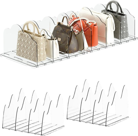 Adjustable Acrylic Purse Organizer for Closet Shelf – Clear Handbag Storage Divider, Pocketbook Rack, Clutch Holder, Purse Shelf Organizer for Women’s Closet Organization