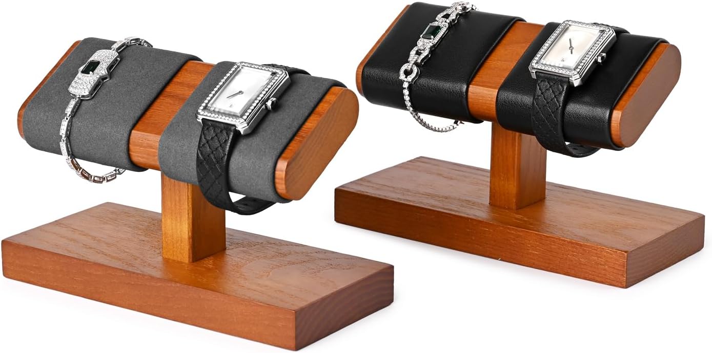 Oirlv Solid Wood Double Watch Display Stand Watch Bracelet Organizer（Black）