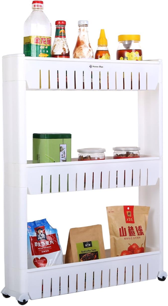 Laundry Room Organizer, Mobile Shelving Unit Organizer with 3 Large Storage Baskets, Gap Storage Slim Slide Out Pantry Storage Rack for Narrow Spaces