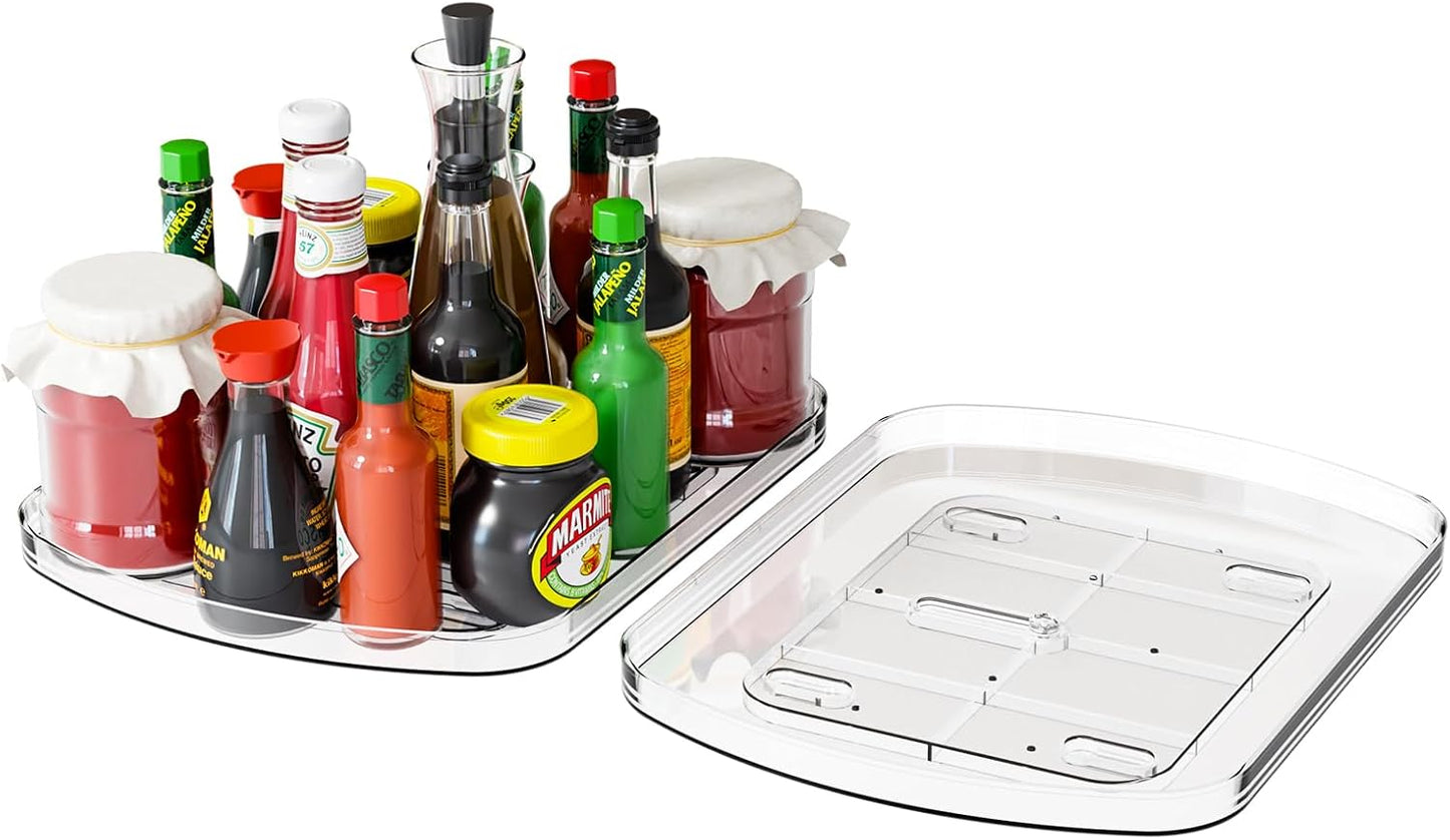 Yieach Clear Refrigerator Lazy Susan Turntable,15.7''x11.8'',Rectangular Fridge Turntable Organizer,Large Rotating Fridge Tray for Kitchen,Countertop,Pantry,Cabinet,Jars and Condiment Organizer,2 Pack