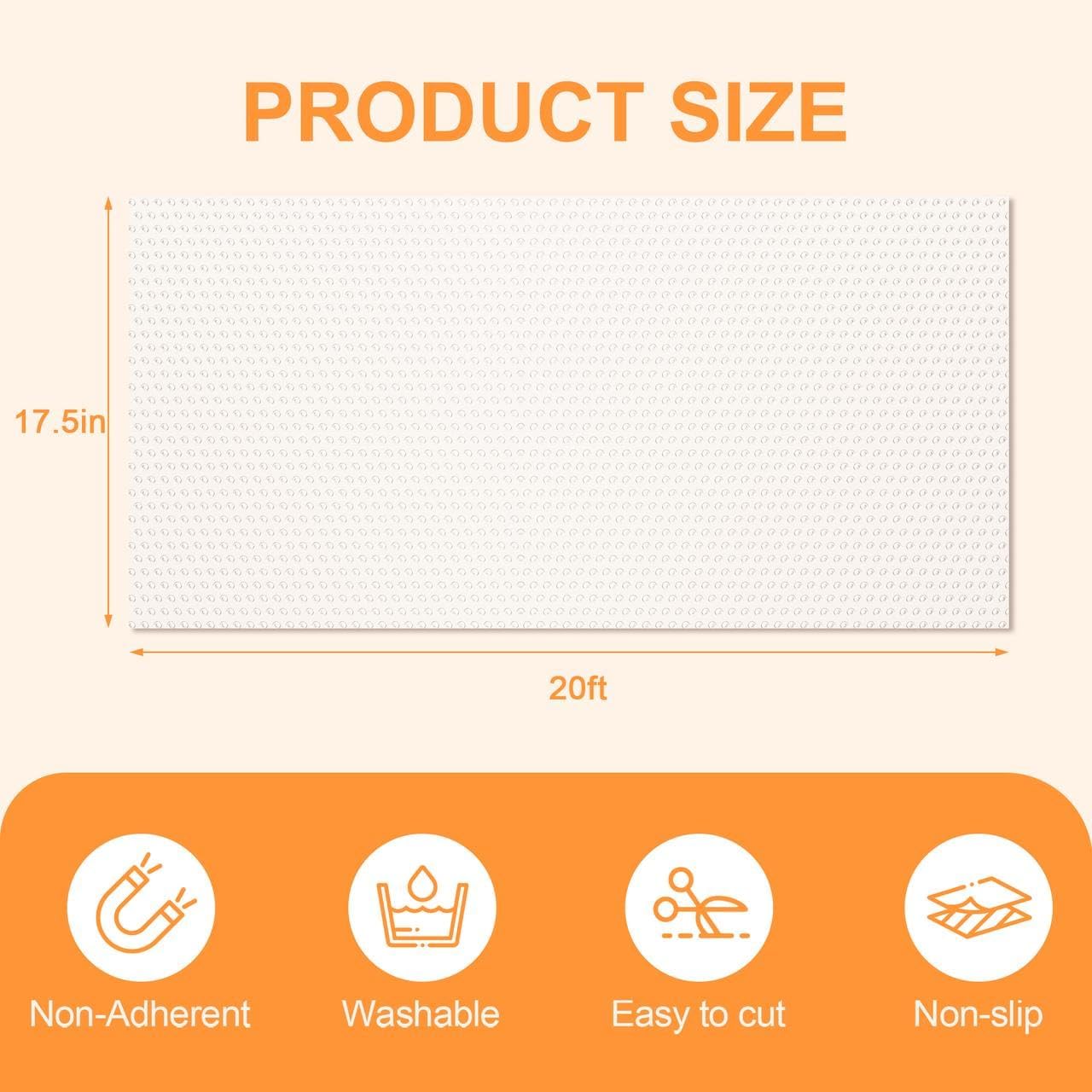 FEXIA Shelf Liner 17.5 Inch x 20 FT Clear Non Slip Waterproof Cabinet and Drawer Liner for Kitchen Cabinet Refrigerator Pantry Closet Durable Non Adhesive