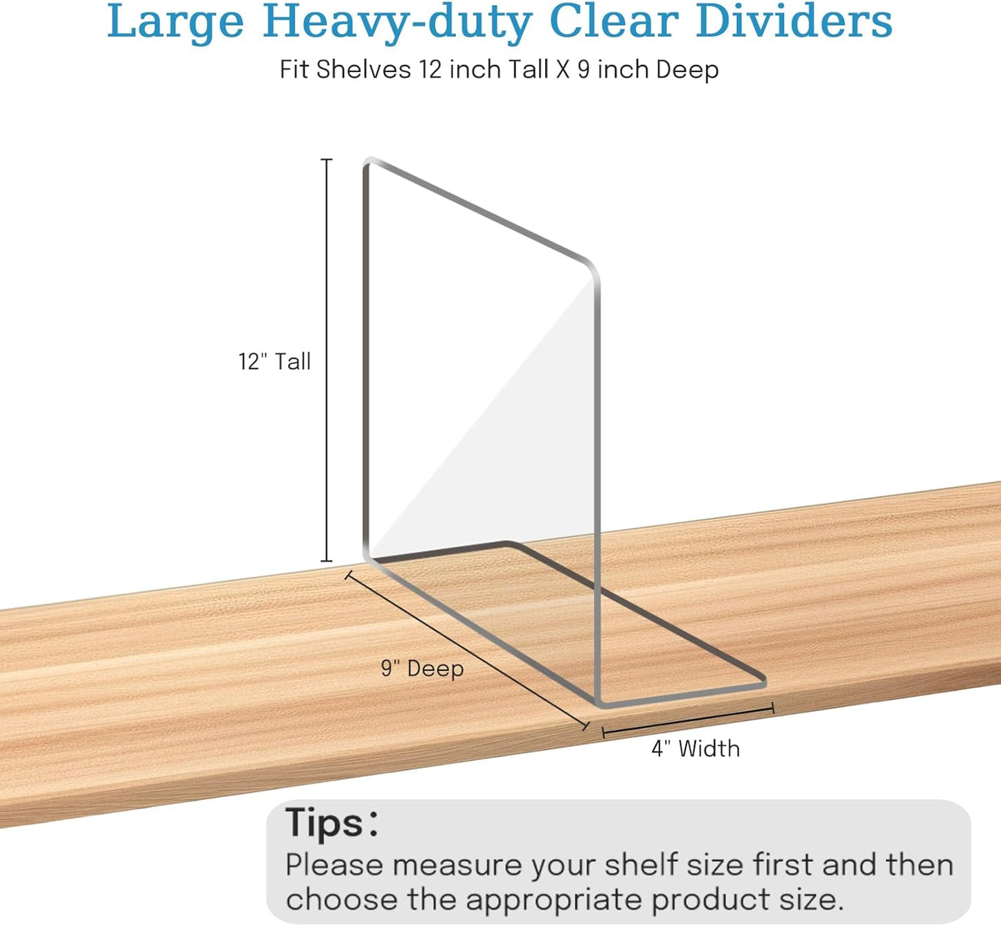 OKPOW Shelf Dividers Closet Organizer - 12" Tall X 9" Deep Acrylic Clear Sturdy Separate for Clothes Purse - Adjustable Space Saver Easy Install for Home Organization Enthusiasts 12 Pack