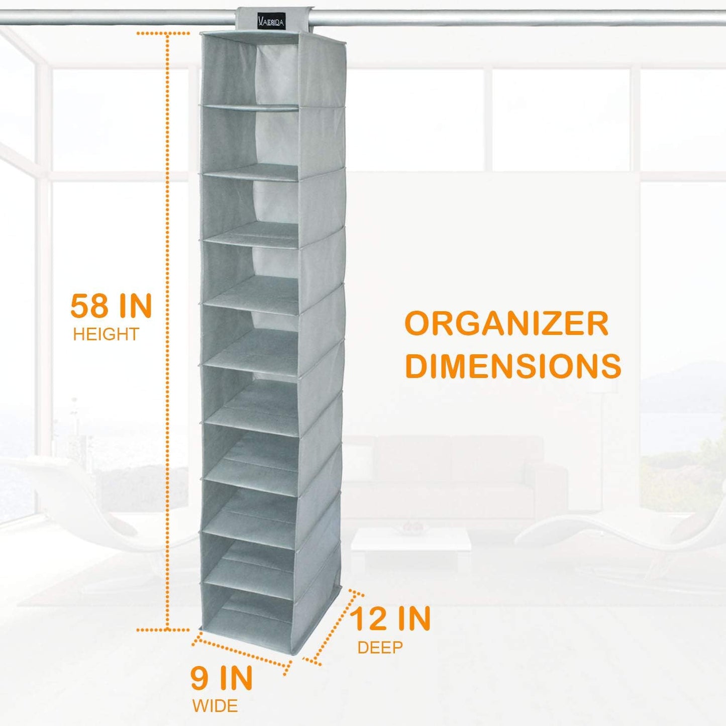 VAESIDA 10 Shelf Hat Rack Hanging Closet/Organizer for Storage - Best Baseball Cap Holder, Gray
