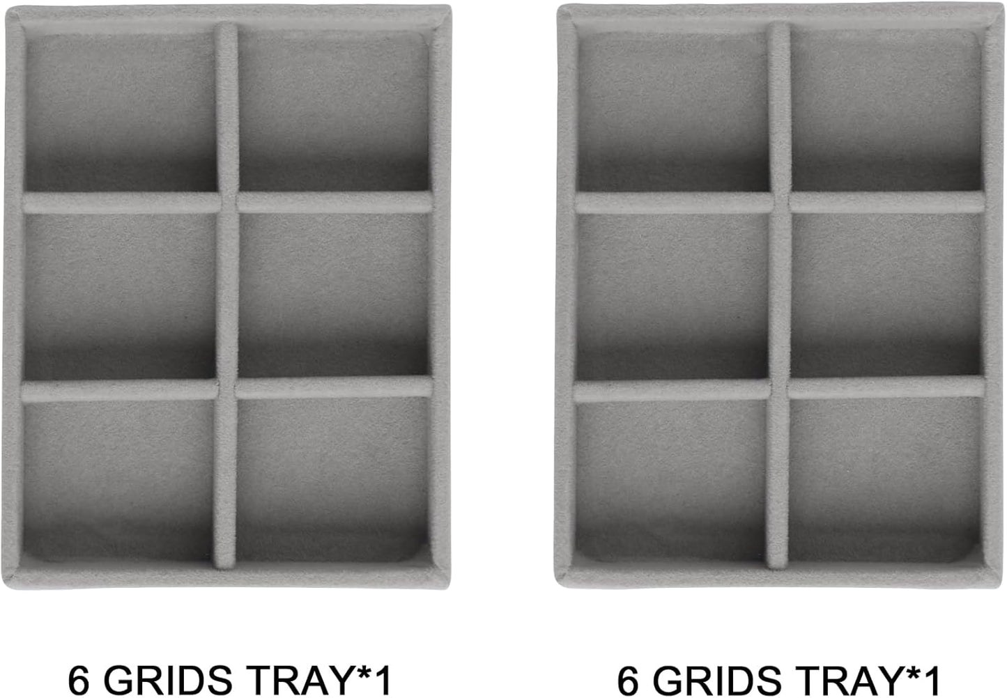Frebeauty Small Jewelry Tray Set,Stackable Velvet Jewelry Organizer Tray,Mini Jewelry Drawer Organizer,Drawer Inserts,4.92 x 3.74 x 0.9 Inches,6 Grid Earring Organizer for Women(Set 2,Grey)