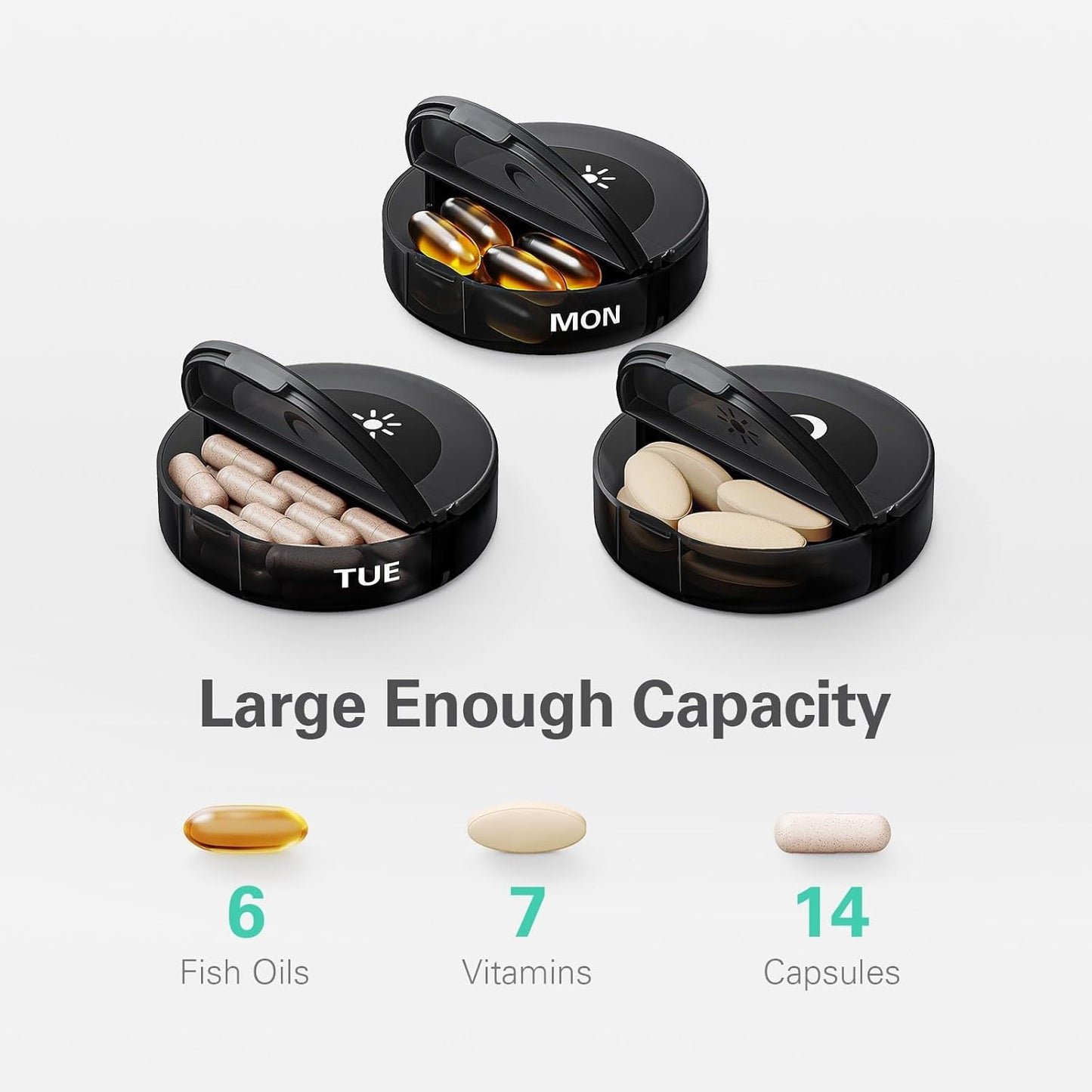 TookMag Pill Organizer 2 Times a Day, Medicine Pills Organizer, Weekly Pill Organizers AM PM Pill Box, Large Capacity 7 Day Pill Box for Medicine/Vitamin/Fish Oil/Supplements (Black)