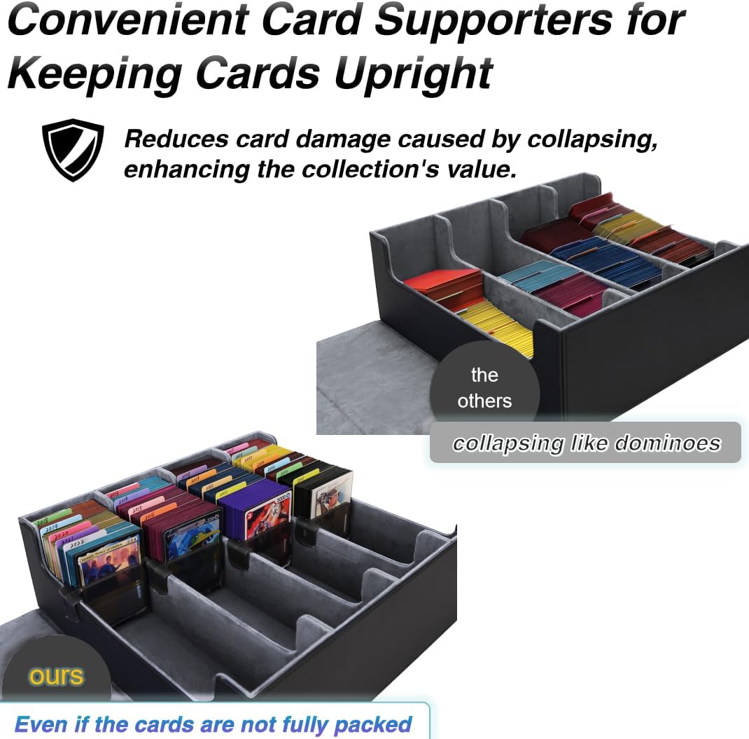 Venssu Card Storage Box For Trading Cards With Dedicated Card Supporters,3000+ Mtg Deck Box With 24 Colorful Divider Tabs,Trading Card Storage Fits For Magic Game Cards (Black and Grey)