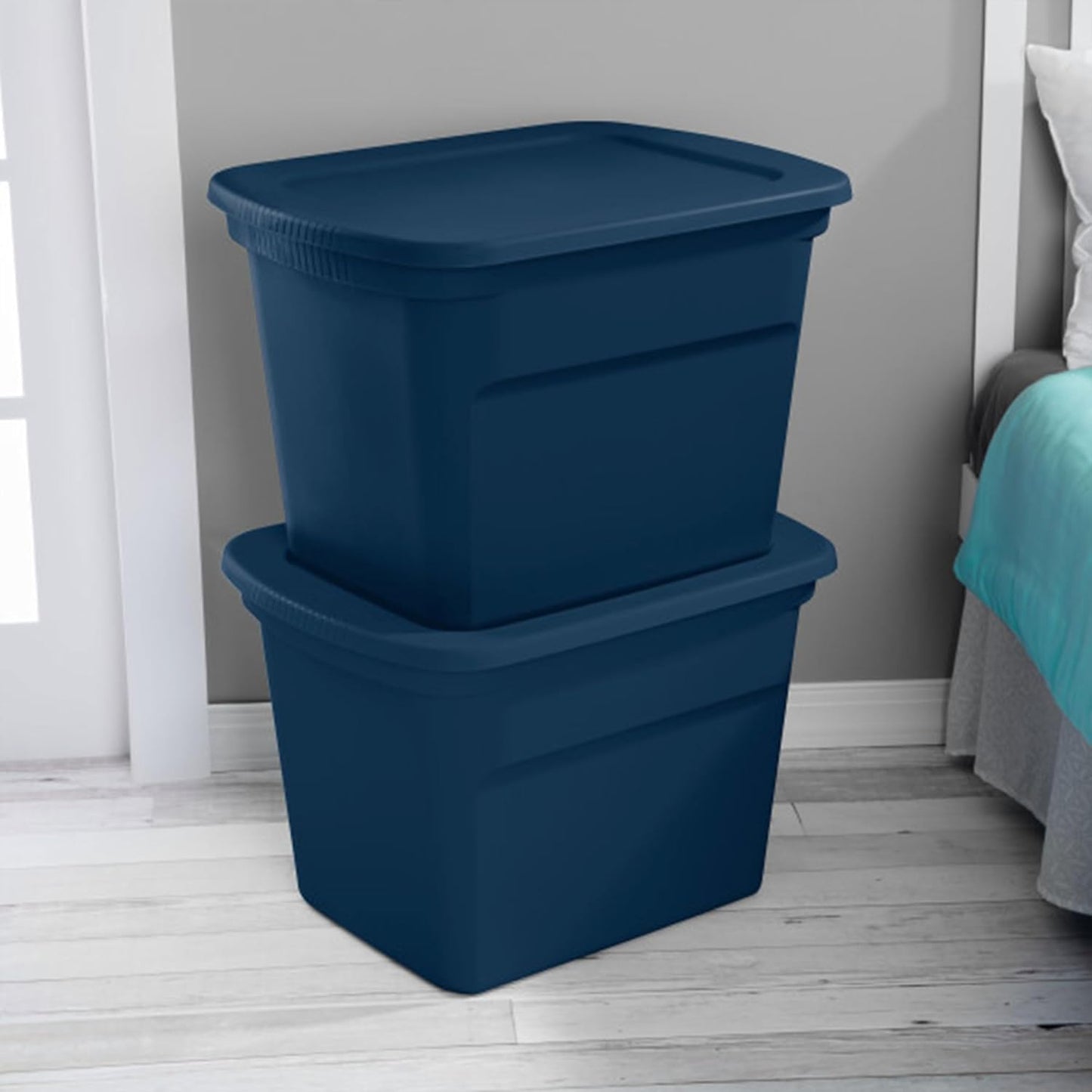 Sterilite 8-Pack Storage Tote, Plastic Container Bins with Lids, 18 Gallon, Marine Blue - Heavy-Duty Organizing Containers for Closet, Bathroom, and Office