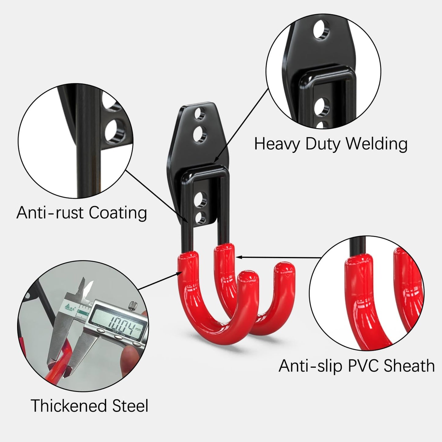 3-H Garage Wall Hooks 10 Pack, Garage Hooks Heavy Duty with Extra Welding Spots, Wall Storage Organizer for Hanging for Garden, Lawn, Yard (Red)