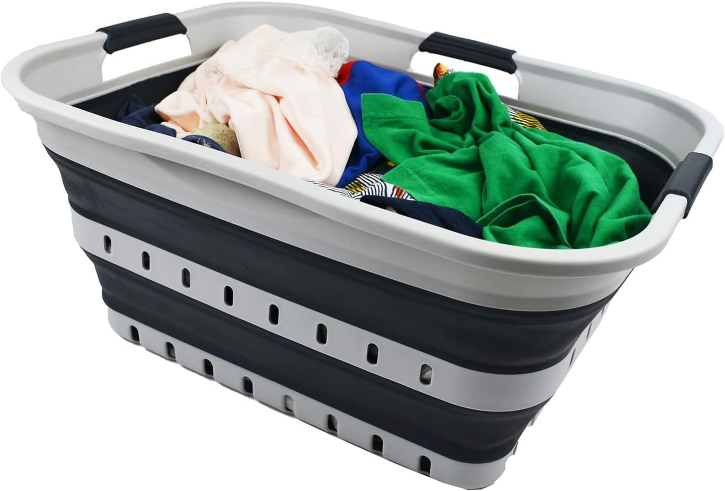 SAMMART 42L (11 gallon) Collapsible Plastic Laundry Basket - Foldable Pop Up Storage Container/Organizer - Space Saving Hamper/Basket (1, Grey/Slate Grey)