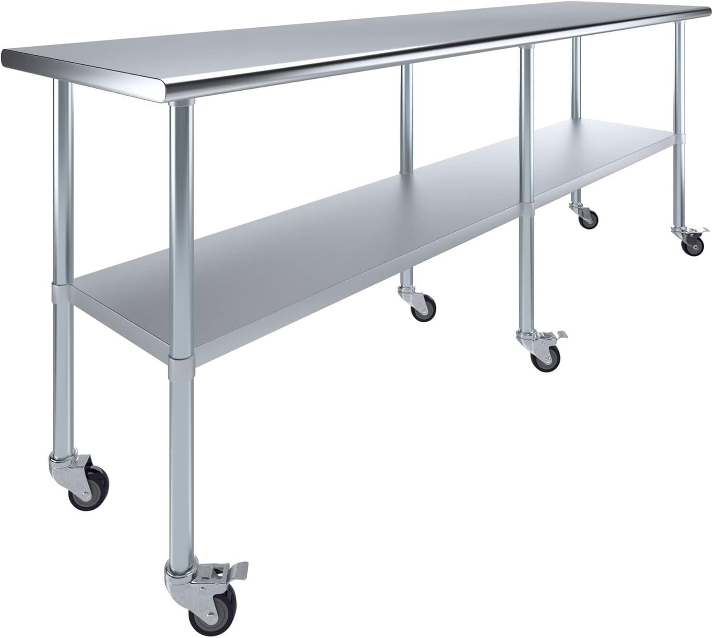 AmGood 96" Long x 24" Deep Stainless Steel Table with Casters