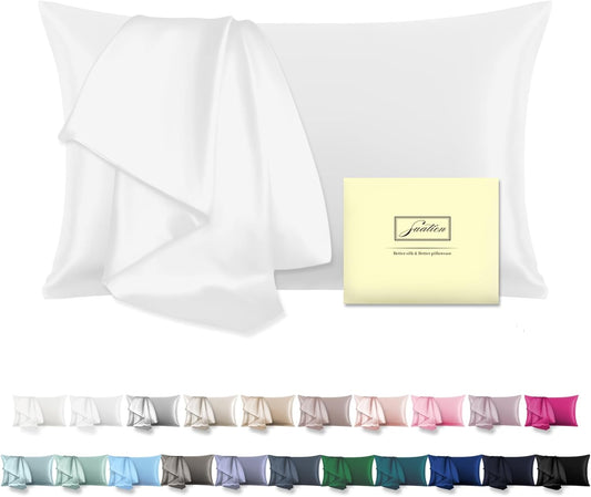 Mulberry Silk Pillowcase for Hair and Skin Pillow Case with Hidden Zipper Soft Breathable Smooth Cooling Silk Pillow Covers for Sleeping (White, King（20"X 36"）)