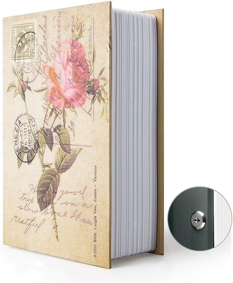 Diversion Book Safe Storage Box (9.5"×6"×2.2"), Dictionary Secret Safe Can with Security Key Lock, Diversion Book Hidden Safe (Rose,Key)