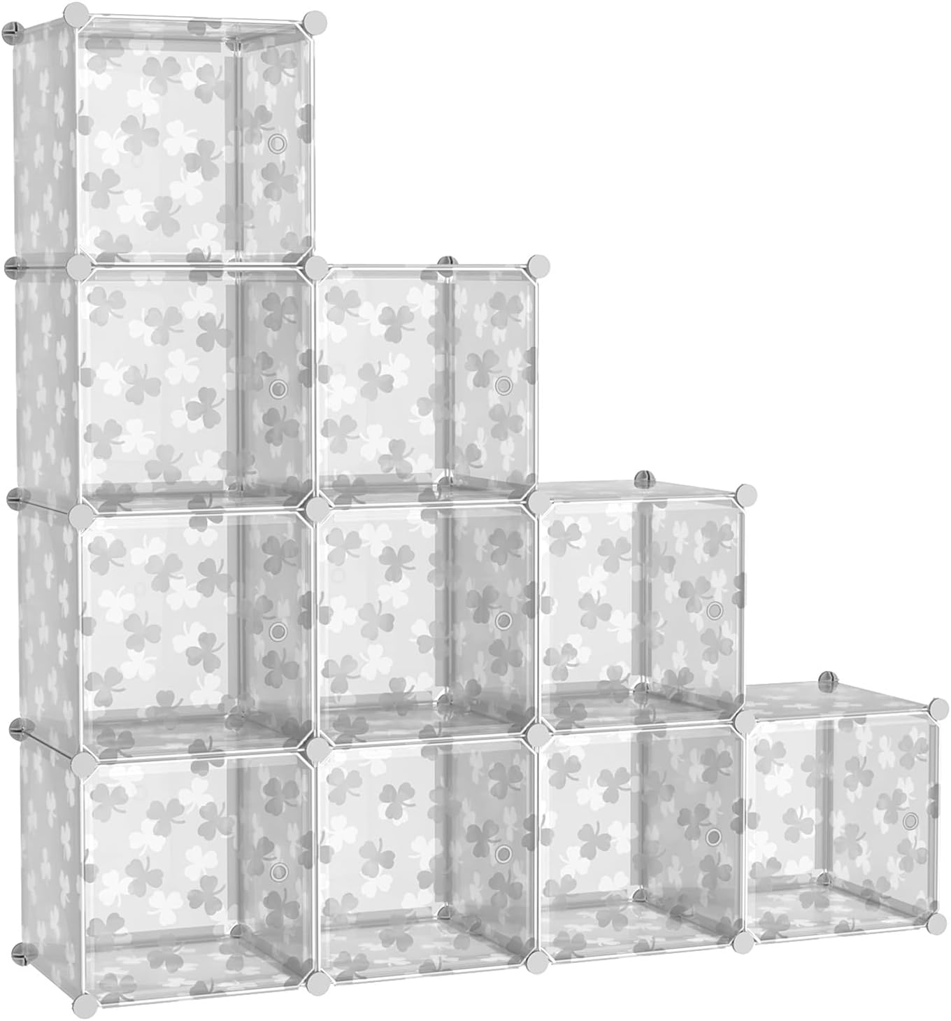 C&AHOME Cube Storage Organizer with Doors, 10-Cube Shelves, DIY Plastic Modular Bookshelf, Closet Clothes Storage Shelving Ideal for Bedroom, Living Room, Clover Embossed, White