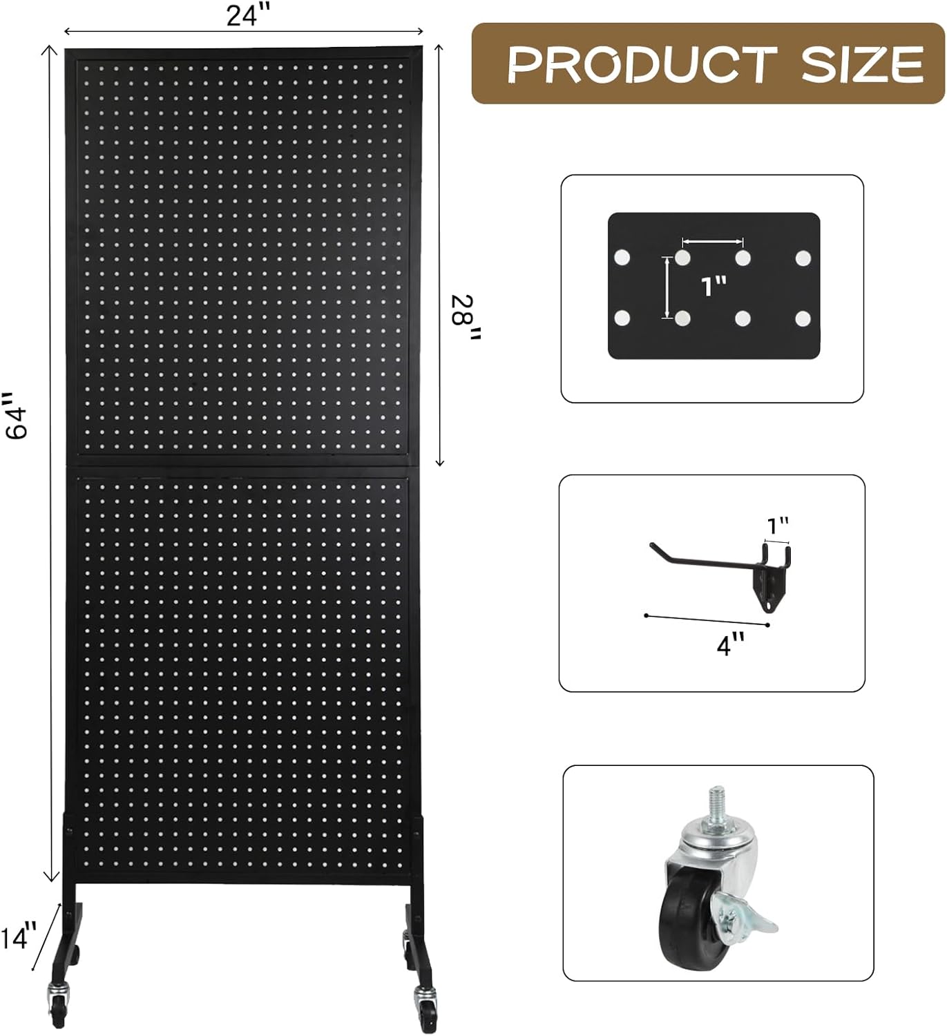 Eastern Tree Metal Pegboard Display Stand 2'x 5'with 30 Hooks, Pegboard Panels Display with Wheels, Peg Board Display Rack, Standing Pegboard Display- Black