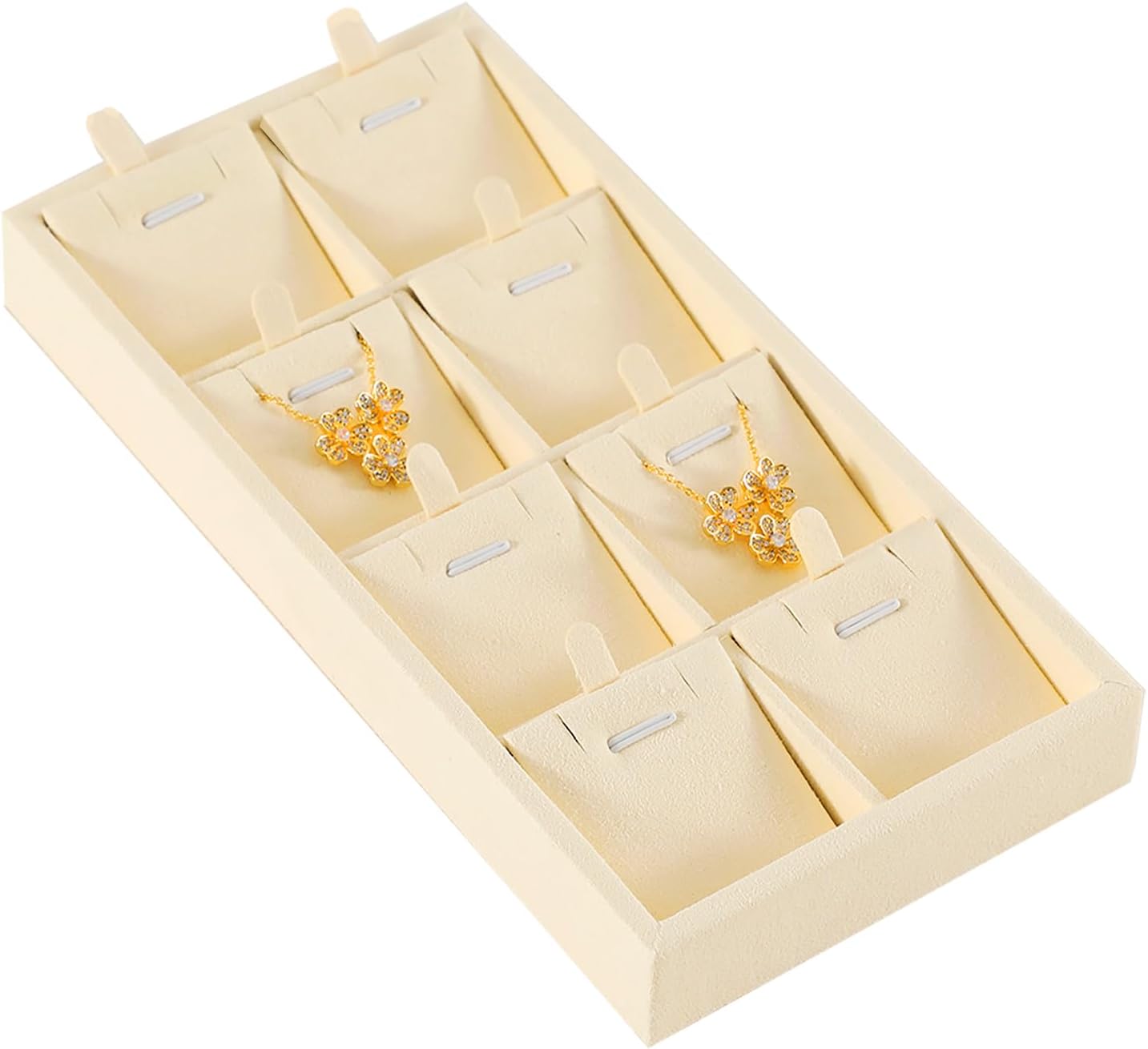 Dark Blue Jewelry Display Tray Ring Necklace Earring Bangle Organizer Multifunctional Storage Case for Jewelry Showcase (Long 8 Grids Pendant Tray(beige))