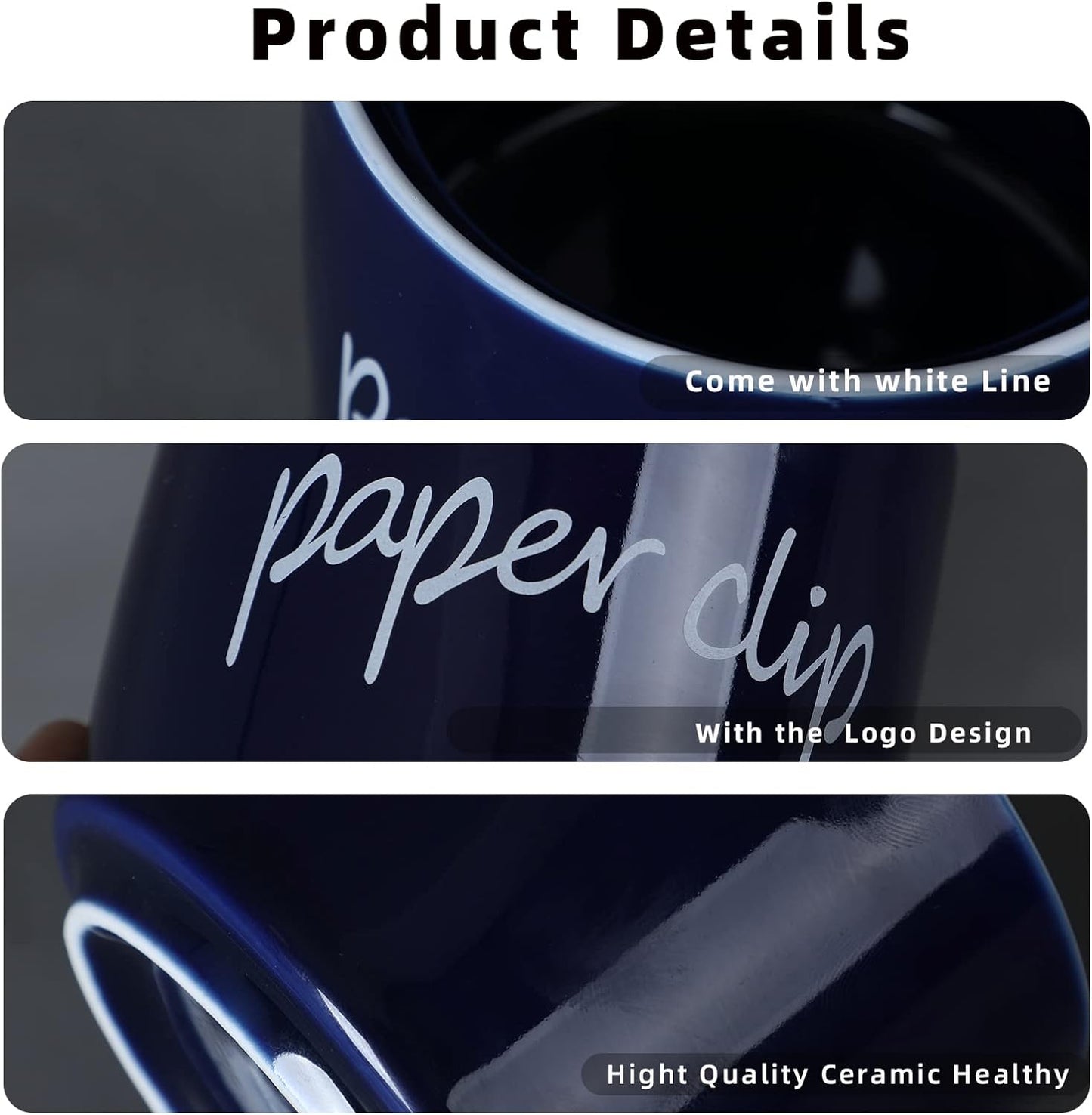 ONTUBE Porcelain Paper Clip Holders,Ceramic Paper Clip Organizer (Navy)