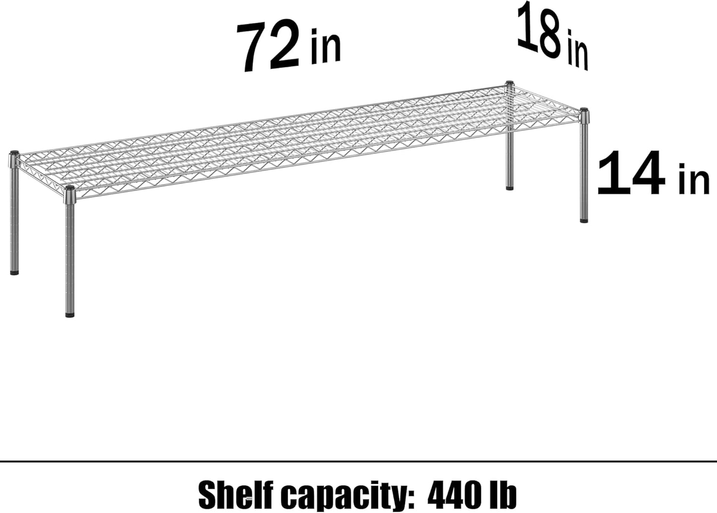 18" Deep x 72" Wide x 14" Height Wire Shelving Kit | 1-Tier | NSF Commercial Storage Rack Unit