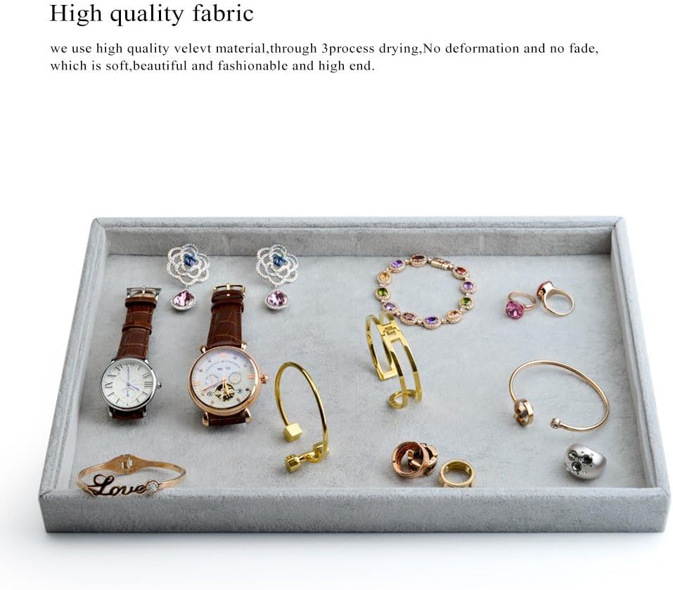 Oirlv Velvet Stackable Jewelry Trays Grids Rings Earrings Bracelet Watch Showcase Display Tray