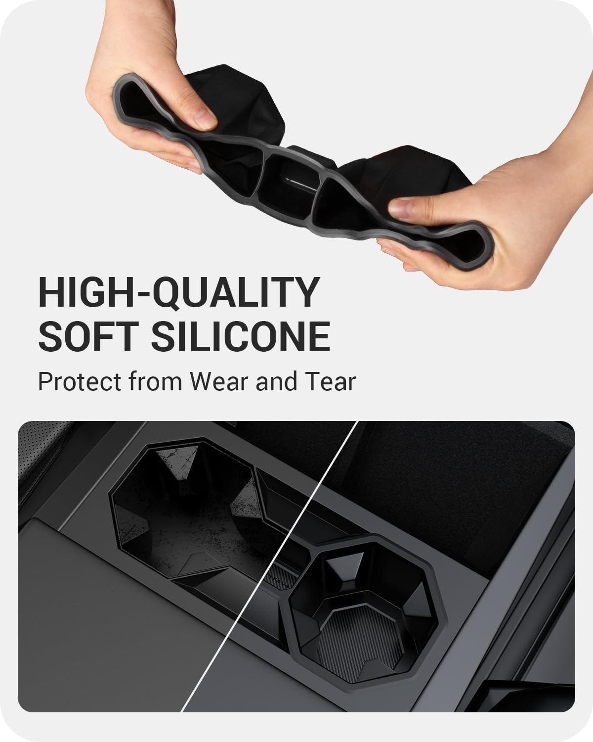 BASENOR 2024 2025 Tesla Cybertruck Center Console Cup Holder Insert [Carbon Edition] Silicone Non-Slip Car Drink Holder Cybertruck Interior Accessories
