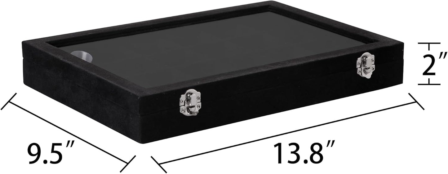 Frebeauty Velvet Jewelry Tray,24 Grid Jewelry Organizer with Clear Lid,Earring Holder Organizer with Clasp,Drawer Insert Rings Pendants Brooches,13.8 x 9.5 x 2 Inches,Gift for Women Girls(Black)