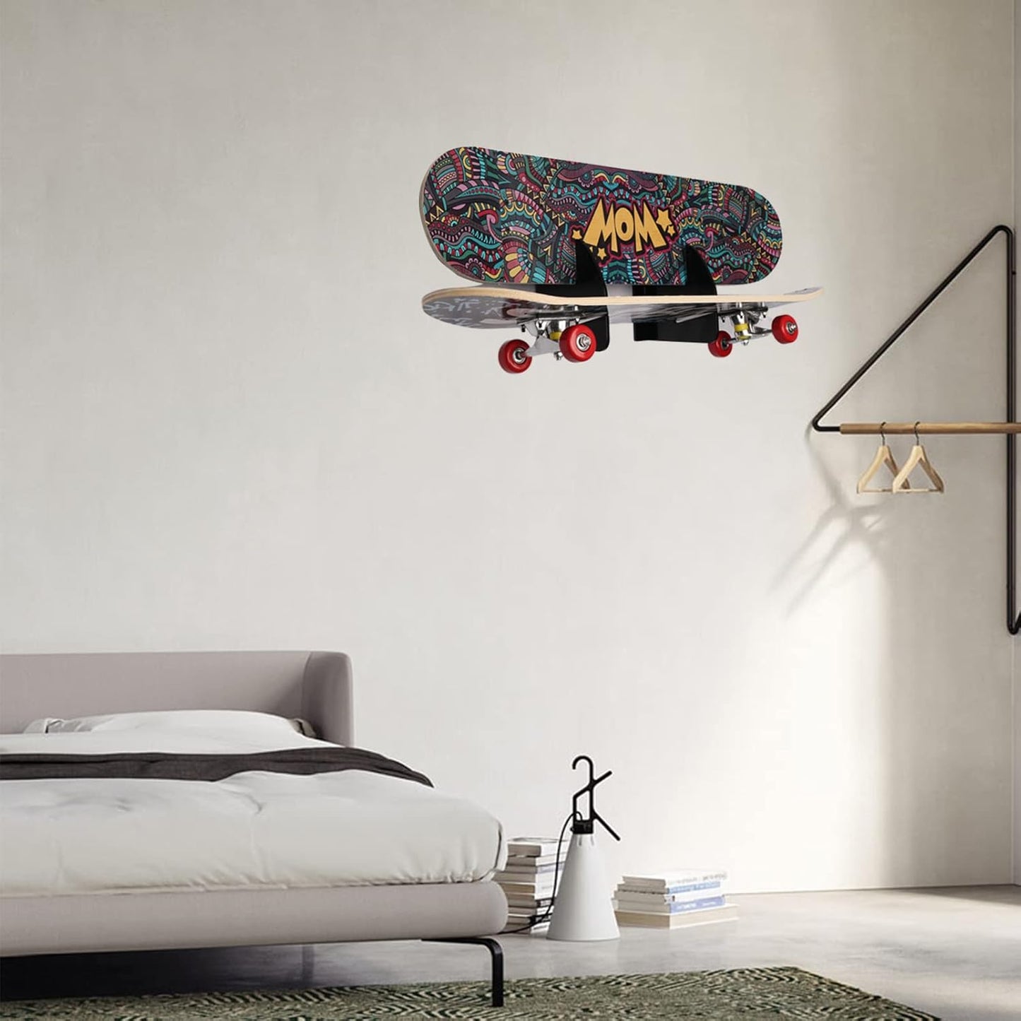 Skateboard Rack Wall Mount Double Layer Skateboard Display Rack Wall Mount Skateboard Shelf Skateboard Storage Rack Skateboard Deck Display Rack Skateboard Holder Wall (Black 1 Pair)