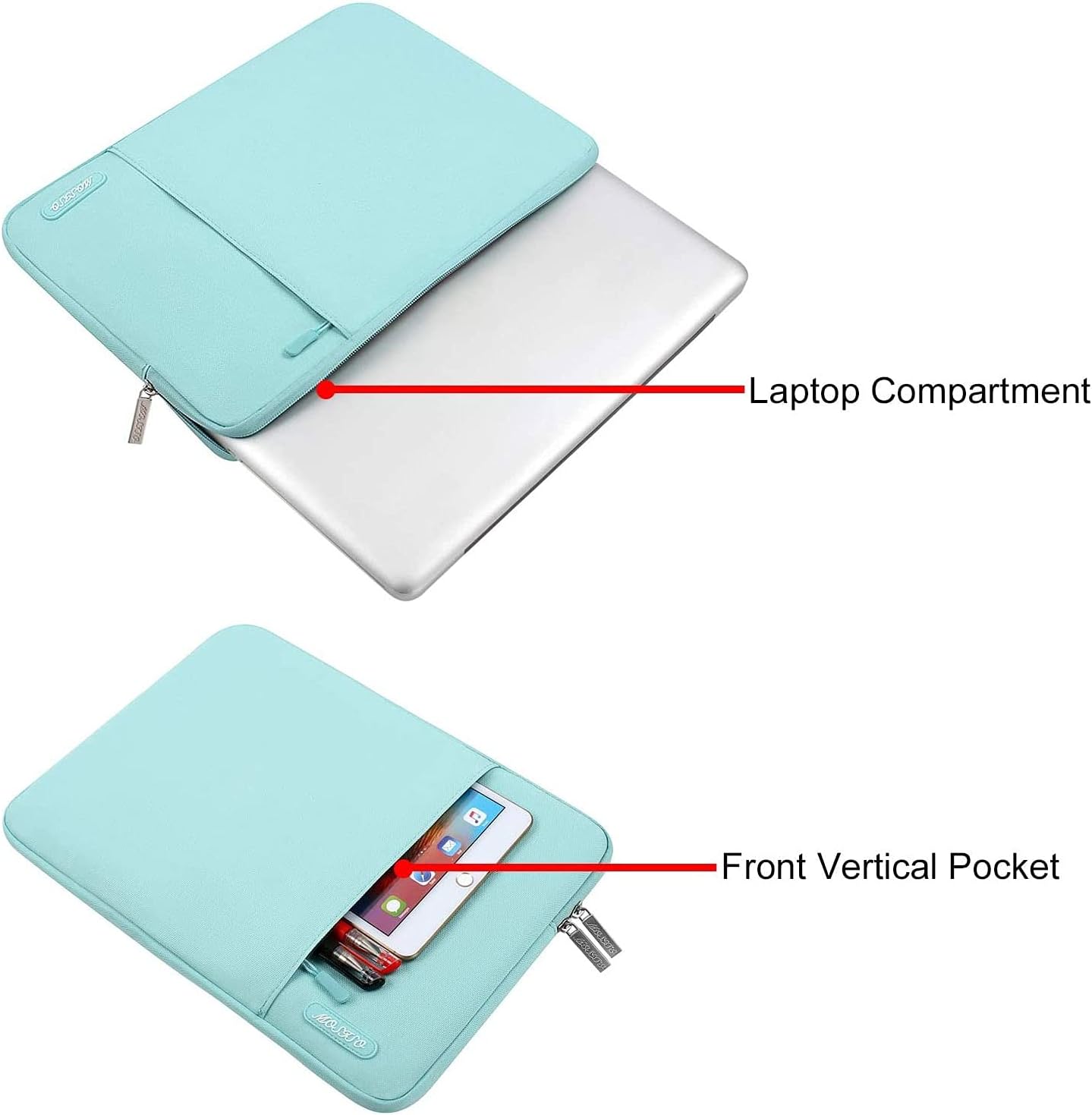 MOSISO Laptop Case 13.3 inch, 13-13.3 inch Laptop Sleeve Compatible with MacBook Air/Pro 13/Pro 14 M5 M4 M3 M2 M1, HP Dell ASUS Lenovo,Polyester Vertical Computer Sleeve Bag with Pocket, Mint Blue