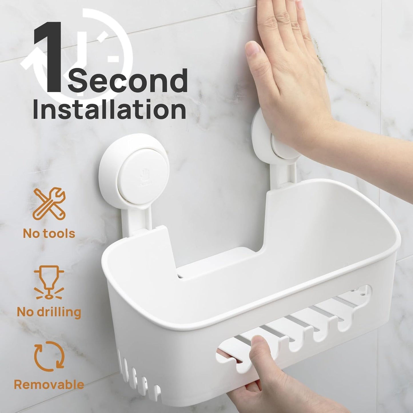 LEVERLOC Shower Caddy Suction Cup 2 Pack, Shower Organizer Removable Bathroom Shelf, Storage Suction Powerful Max Hold 22lbs Bathroom Caddy Waterproof Holder, White