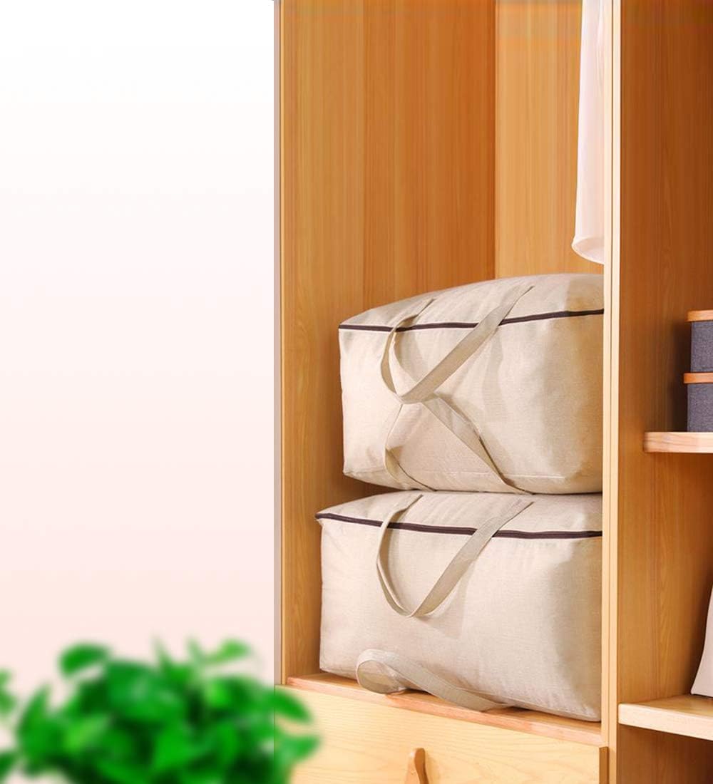 AMJ Set of 3, Canvas Storage Bag with 3-Side Zip Open & Handles, 8OZ Thick Soft Breathable Closet Organizer for Beddings, House Move or Winter Garment Storage in Wardrobe, Beige