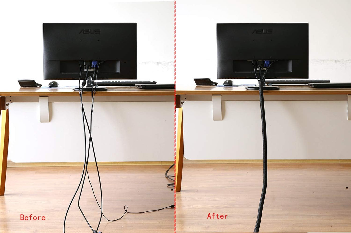 Alex Tech 20ft - 1.5 inch Cord Protector Wire Loom Tubing Cable Sleeve Split Sleeving for USB Cable Power Cord Audio Video Cable - Protect Cat from Chewing Cords - Black