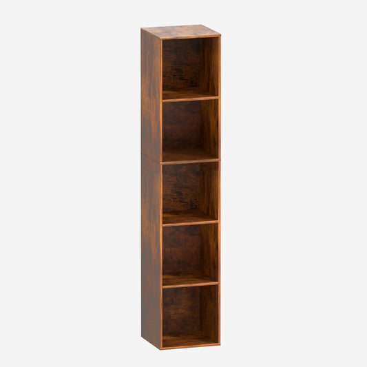 5 Cube Storage Organizer, 5 Tier Vertical Cube Bookcase Freestanding Storage Display Organizer for Home Office, Five Cubes Open Shelf Bookshelf (Retro Brown, 5 Cube)