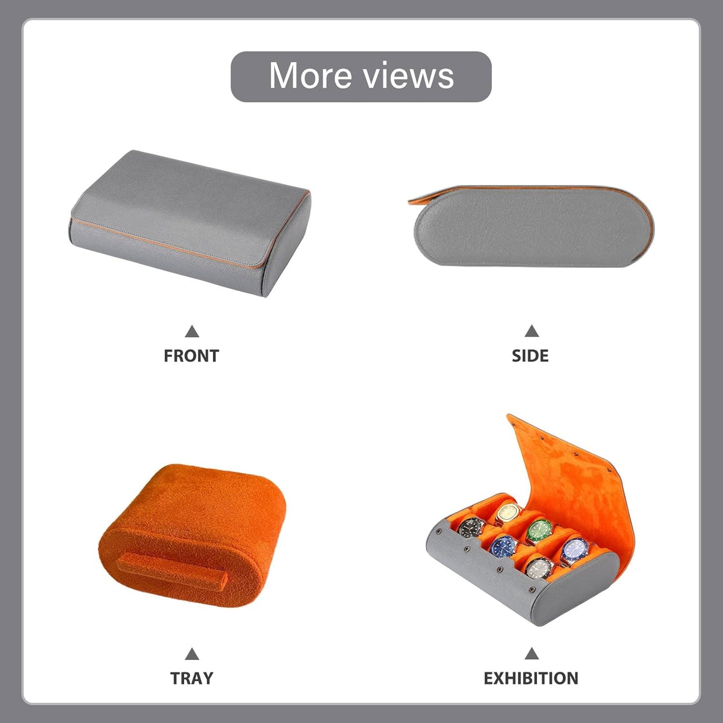 6-Slot Watch Box for Men & Women, Portable Travel Watch Roll Organizer with Soft Interior - Gray Leather Watch Storage Case, Christmas Gift for Him/Her, Office & Business Travel Accessories