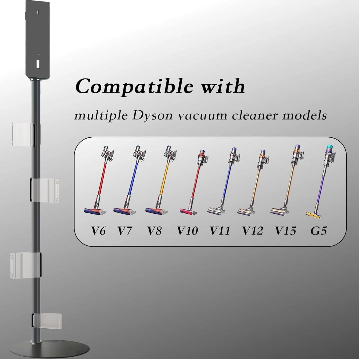 Height-Adjustment Vacuum Stand for V7/V8/V9/V10/V11/V12/V15/Gen5,Pure Metal Storage Holder with 4 Secure Clips &Max 9 Accessories,Includes Trigger Lock Easy-Access Storage Docking Station