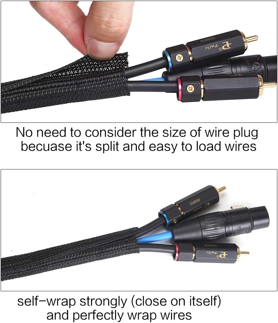 Alex Tech 10ft - 1 inch Cord Protector Wire Loom Tubing Cable Sleeve Split Sleeving For USB Cable Power Cord Audio Video Cable – Protect Cat From Chewing Cords - Black