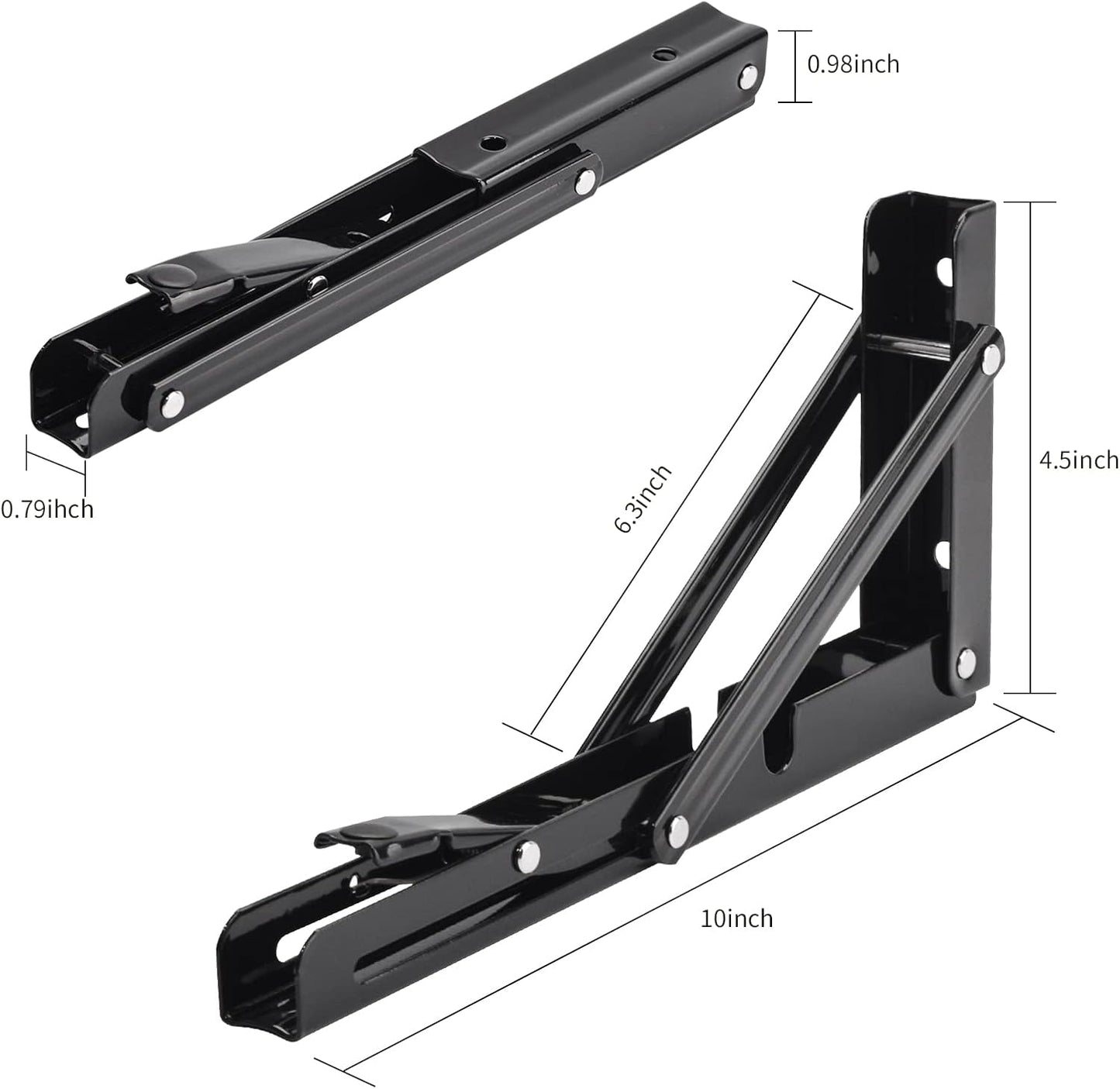 YUMORE Folding Shelf Brackets, 10 Inch Heavy Duty Collapsible Shelf Bracket, Black DIY L Bracket for Workbench Folding Table Hinge, Max Load: 330lb, 2 Pack
