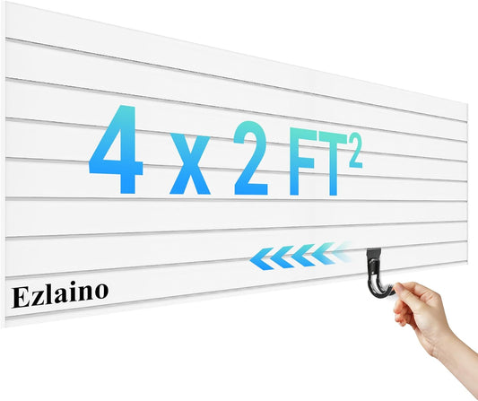 Ezlaino PVC Slat Wall Paneling 4FT x 2FT, Thickened & Durable, Waterproof, Versatile | Fits Most Slatwall Accessories (Not Included) | Ideal for Garage, Home & Store Organization, White
