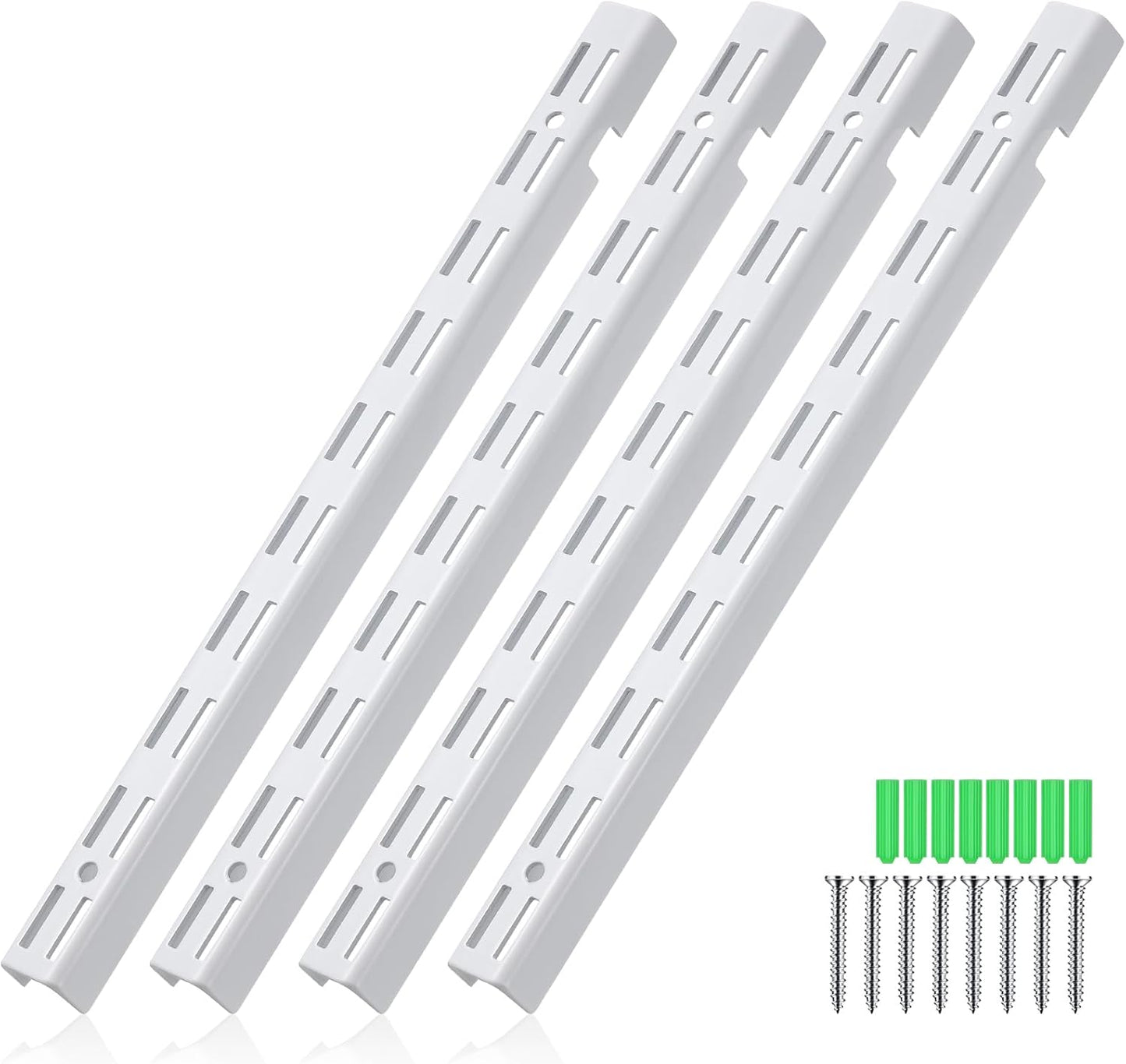 Tandefio 4 Pcs 12 inch Dual Track Upright Wall Shelving System with Notched Design Standard Adjustable Shelf Bracket Rail Heavy Duty Track Wall Support System Shelf Pilaster Strip for Hang