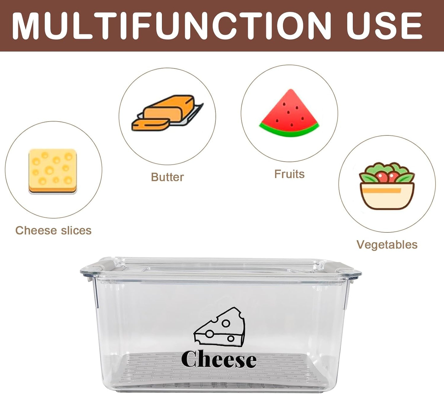 Cheese Container Airtight with Draining Basket Cream Cheese Sliced Cheeses Box with Lid Saver for Fridge Cheeses Keeper Cream Block Shredded Storage Box Saver (Clear - 2 Pack)