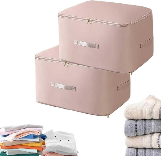 2PCS Ultra Space Saving Self Compression Organizer,Dustproof And Moisture-Proof Compression Storage Bag For King/Queen Comforters, Pillows, Bedding/Quilt, Blanket, Duvet (Pink, Large)