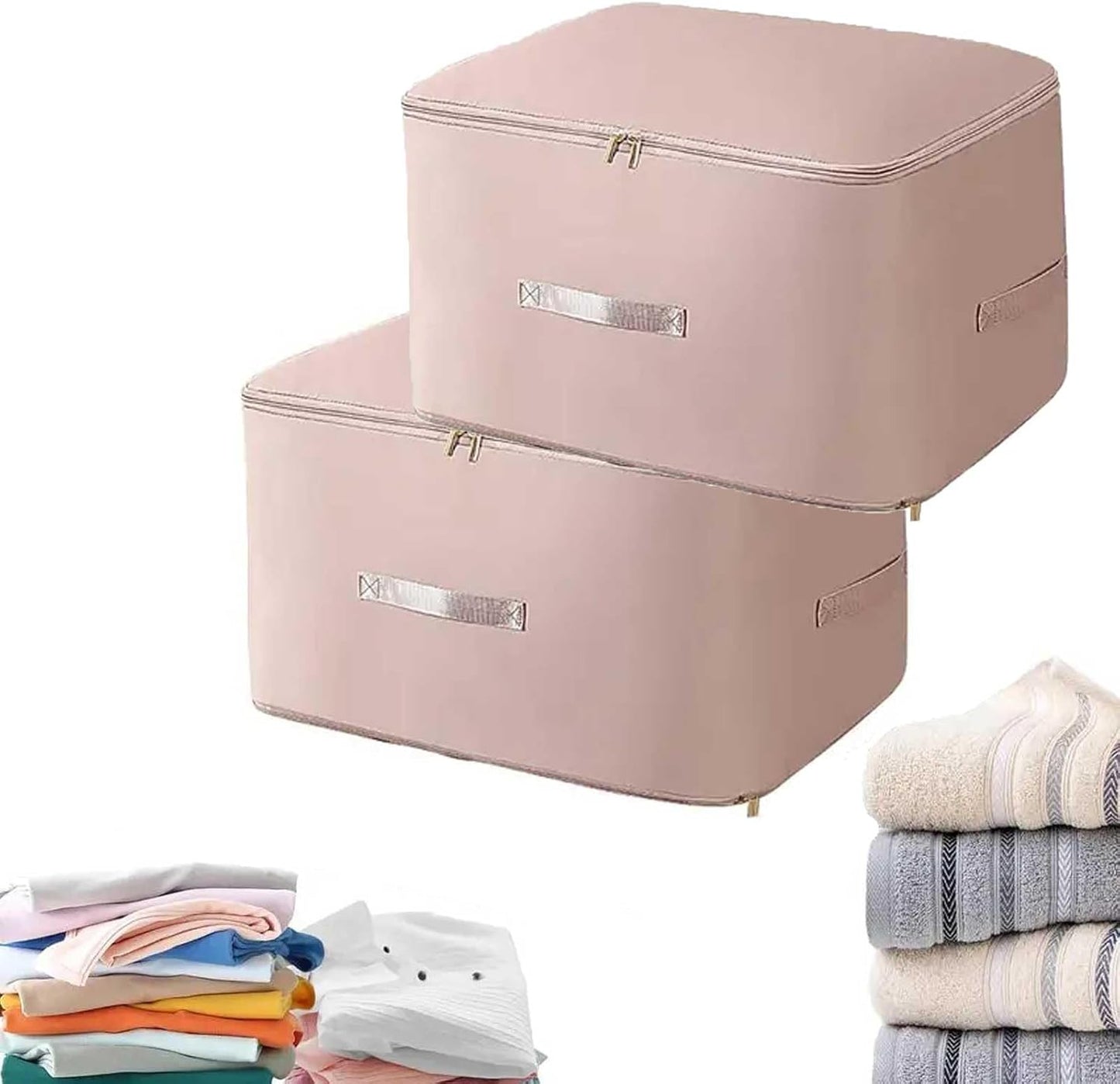 2PCS Ultra Space Saving Self Compression Organizer,Dustproof And Moisture-Proof Compression Storage Bag For King/Queen Comforters, Pillows, Bedding/Quilt, Blanket, Duvet (Pink, X-Large)