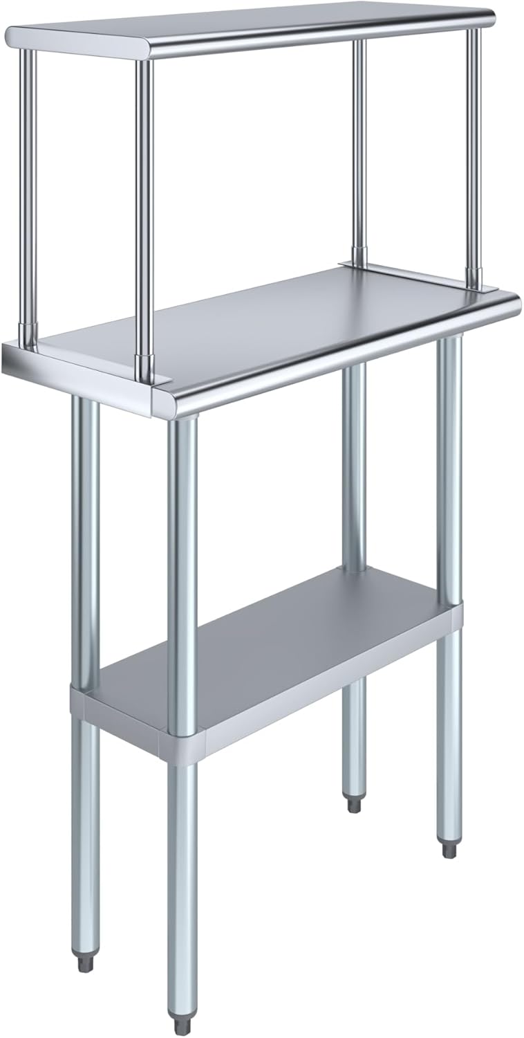 AmGood Stainless Steel Work Table with Wide Single Tier Overshelf | Metal Kitchen Prep Table & Shelving Combo (14" x 30" Work Table + 12" Overshelf), AMG-WT-1430+SOS-1230
