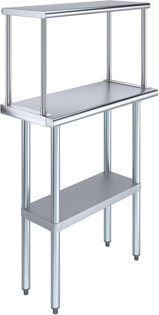 AmGood Stainless Steel Work Table with Wide Single Tier Overshelf | Metal Kitchen Prep Table & Shelving Combo (14" x 30" Work Table + 12" Overshelf), AMG-WT-1430+SOS-1230