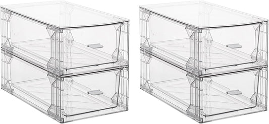 Stackable Pull-Out Storage Drawers，Easily Clean for Craft, and Toy Organization，Plastic Clear Organizer Bins with Handles for Kitchen Undersink，Cabinet，Fridge，Closet，Pantry，Office，Bathroom