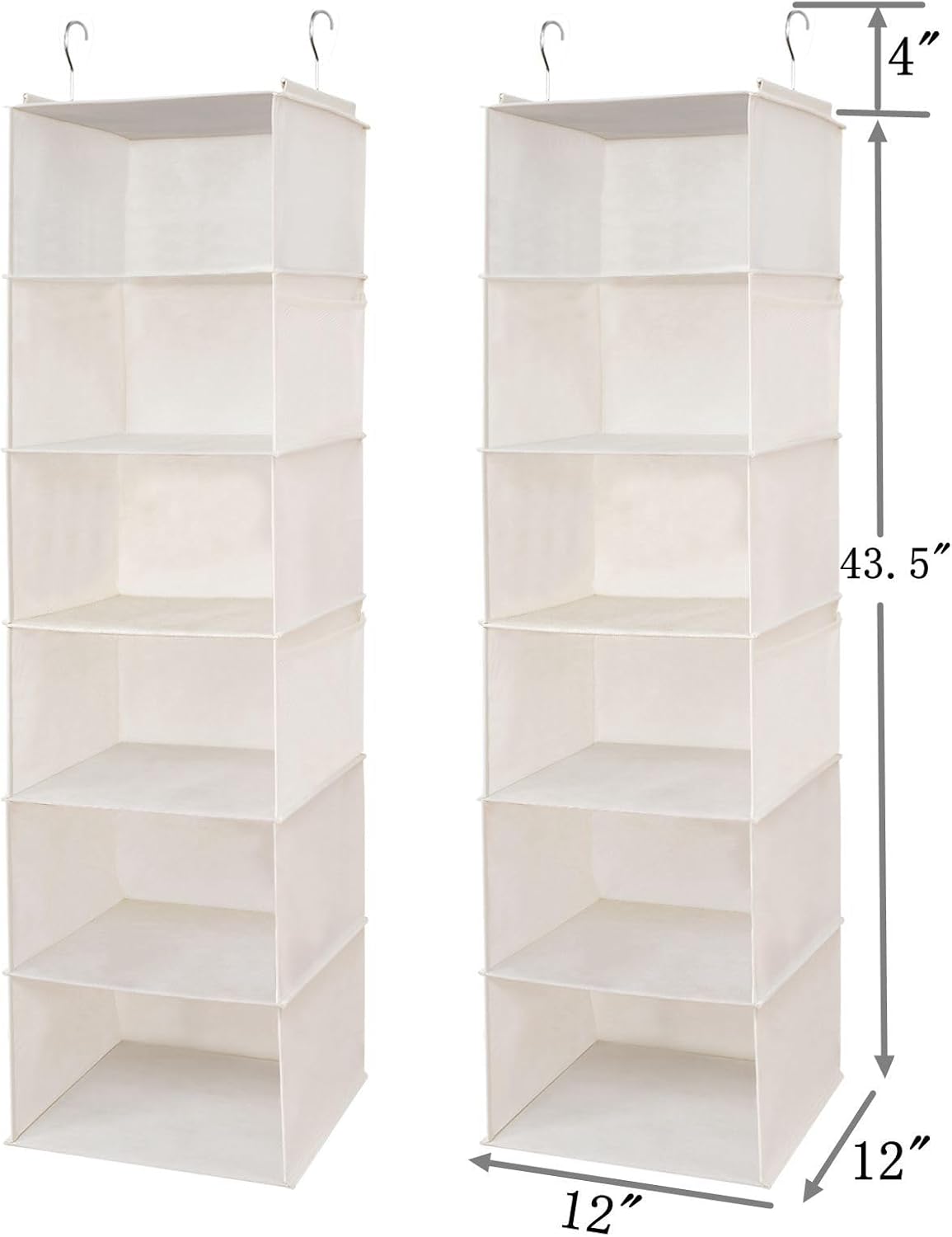 6 Shelves Hanging Closet Organizer, 2 Pack Hanging Storage with 4 Side Pockets for Clothes Shoes, 43.5"x12"x12"(Beige)