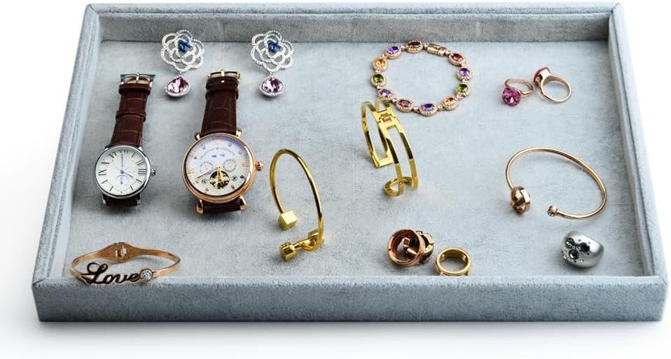 Oirlv Velvet Stackable Jewelry Trays Grids Rings Earrings Bracelet Watch Showcase Display Tray