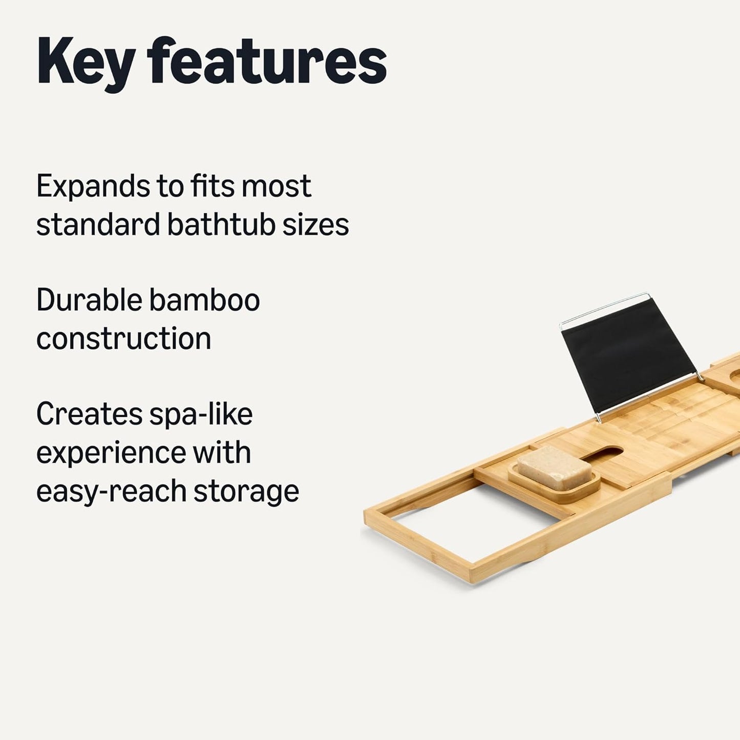Amazon Basics Expandable Bamboo Bathtub Tray, 43" x 1.3" x 1.3"