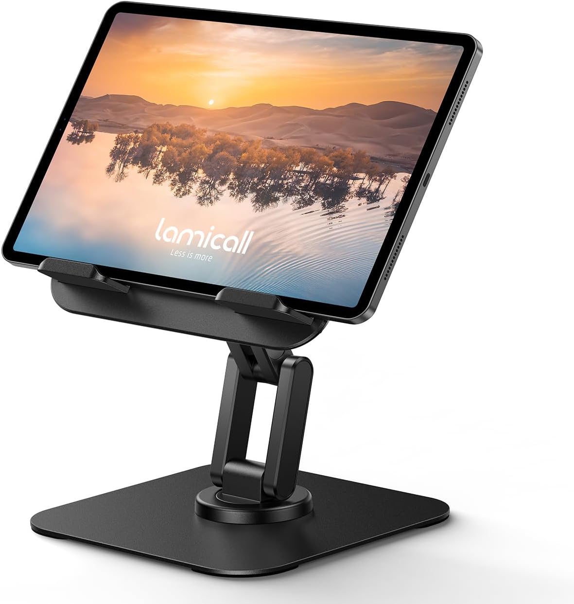 Lamicall Rotating Tablet Stand for Desk - [Fully Adjustable][Foldable & Portable] iPad Stand with Heavy-Duty Base, Tablet Holder for 4.7-13" Devices, 2025 iPad Pro Air Mini, Kindle, iPhone 17 Pro Max
